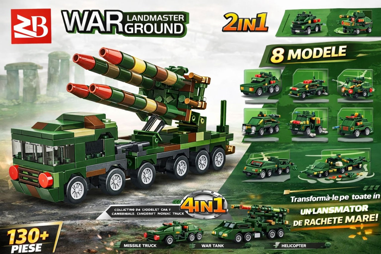 Set 16 jocuri constructie vehicule militare interconectabile, modele multiple, copii