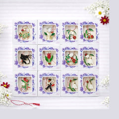 Set 18 brose martisor modele combinate, ambalaj individual, brosa medie, 8.5x8.5cm