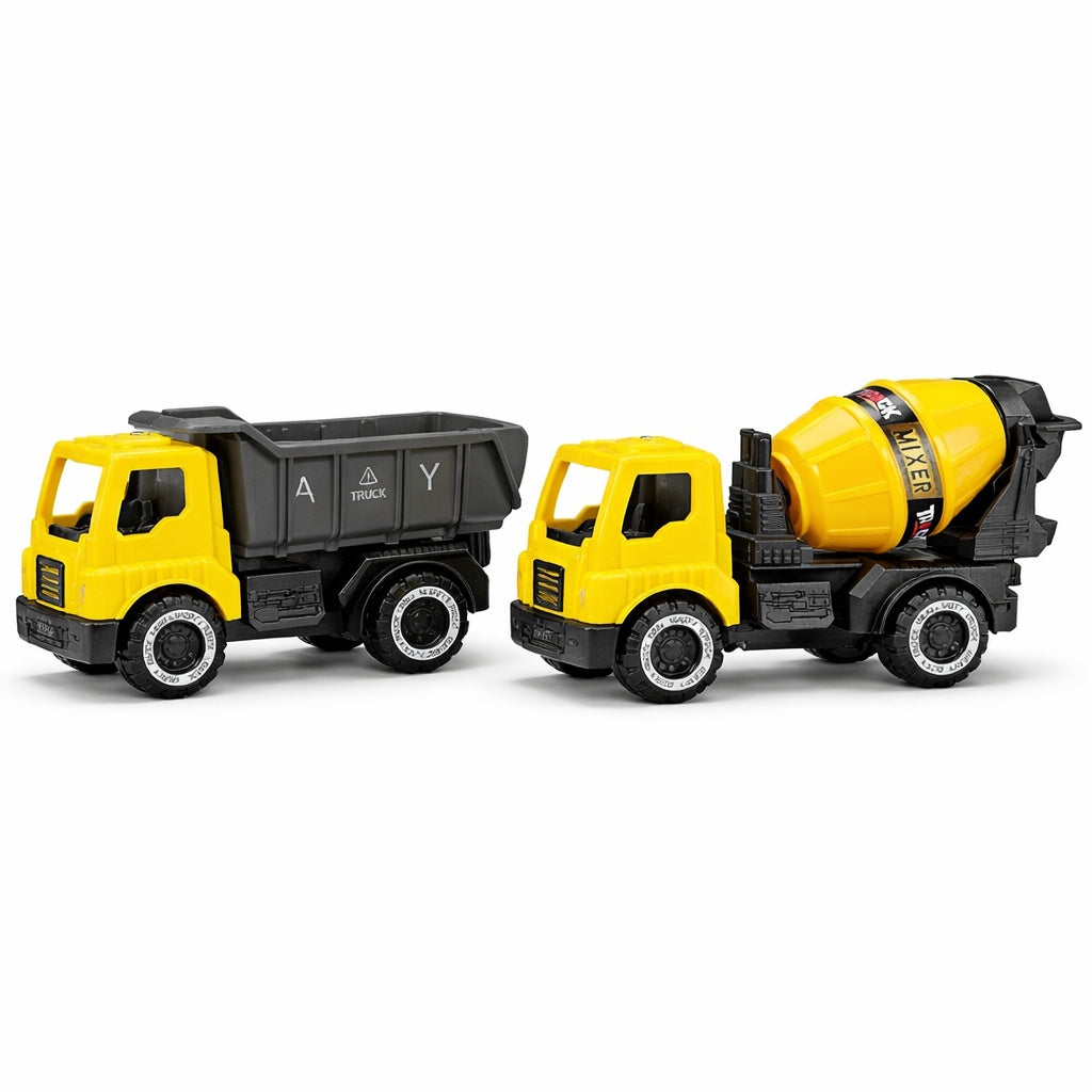 Set 2 camioane constructii copii, basculanta si betoniera, 33x12 cm