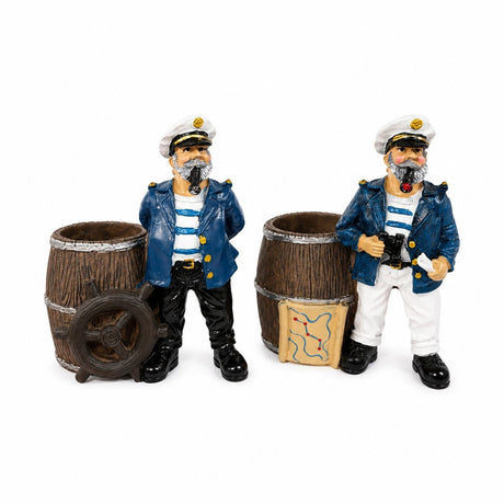 Set 2 Figurine Căpitani Marini cu Suport Decorativ – Suvenir Nautic pentru Casă și Birou