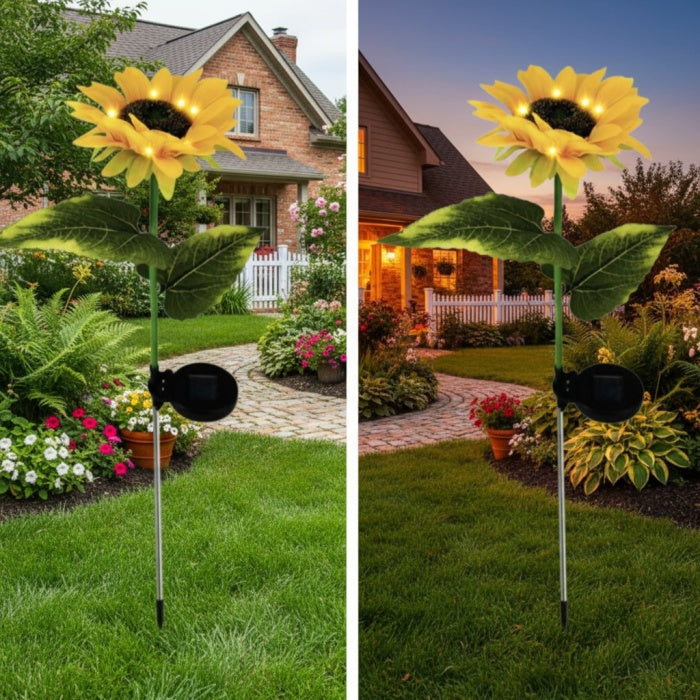 Set 2 Flori Solare Decorativ Grădină, Floarea-Soarelui, Plastic, 40 cm, Galben
