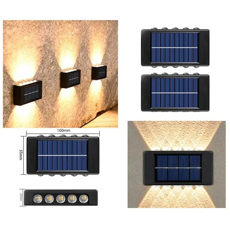 Set 2 Lămpi de Perete Solare cu LED, Plastic, 12 LED-uri, Negru