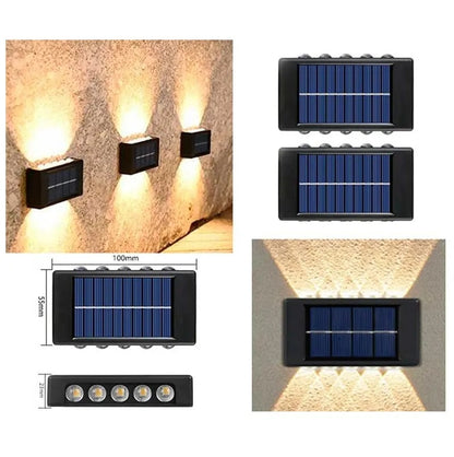 Set 2 Lămpi de Perete Solare cu LED, Plastic, 12 LED-uri, Negru