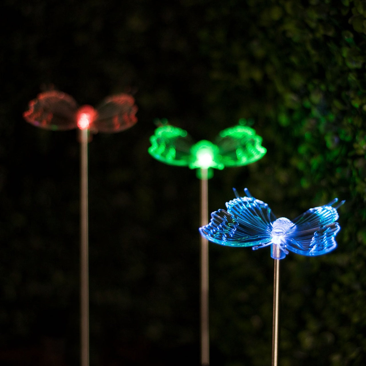 Set 2 Lămpi solare de grădină LED, multicolore, model cu fluturi , 33x6 cm, plastic
