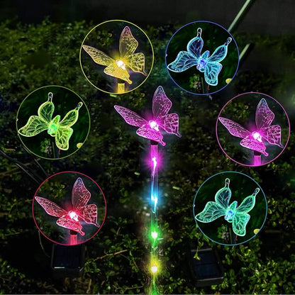 Set 2 Lămpi solare de grădină LED, multicolore, model cu fluturi , 33x6 cm, plastic