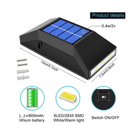 Set 2 Lămpi solare de perete bidirecțională, set 2 bucăți, plastic, gri