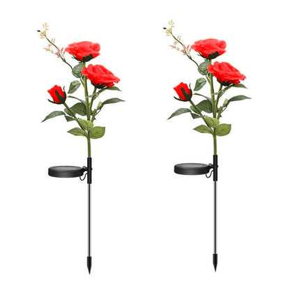 Set 2 Lămpi Solare Decorative de Grădină, Flori de Plastic cu LED, Roșu, Rezistente la Apă