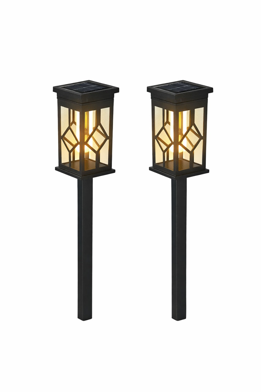 Set 2 Lampi Solare Gradina LED Lumina Calda cu Tarus, Rezistente la Apa, Exterior