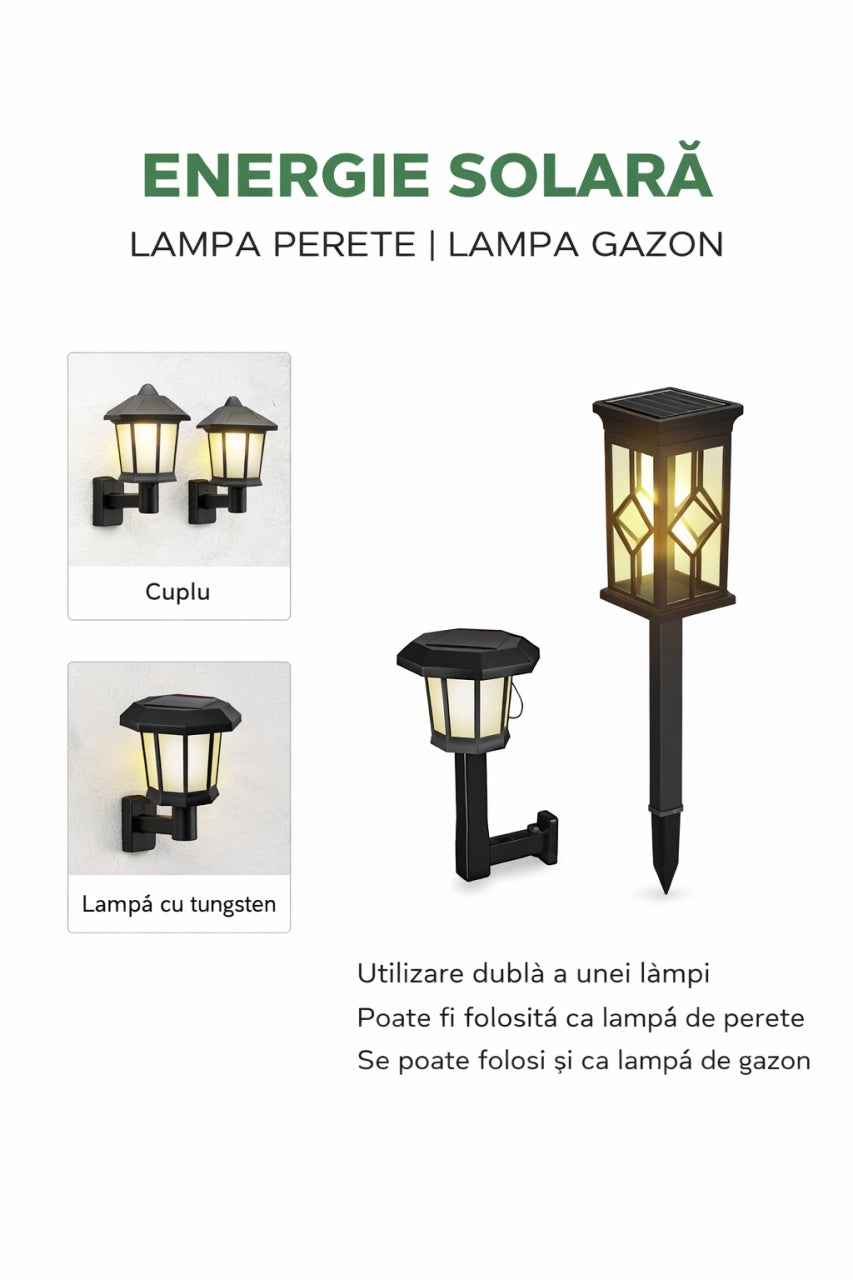 Set 2 Lampi Solare Gradina LED Lumina Calda cu Tarus, Rezistente la Apa, Exterior