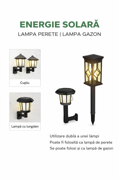 Set 2 Lampi Solare Gradina LED Lumina Calda cu Tarus, Rezistente la Apa, Exterior