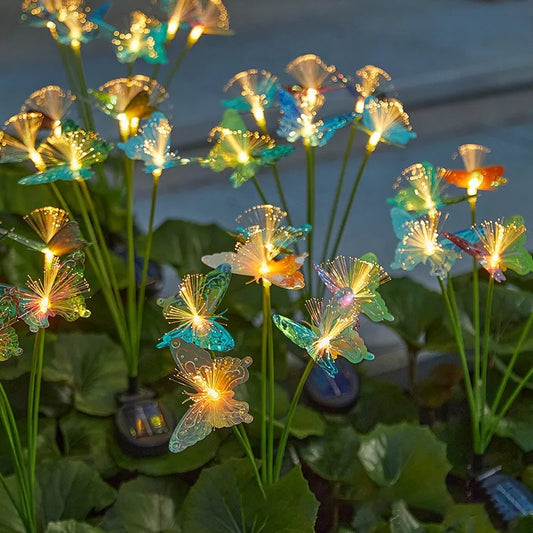 Set 2 Lampi Solare Gradina Tip Flori cu Fluturi, Iluminare LED Automata, Rezistente Exterior