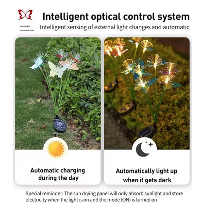 Set 2 Lampi Solare Gradina Tip Flori cu Fluturi, Iluminare LED Automata, Rezistente Exterior