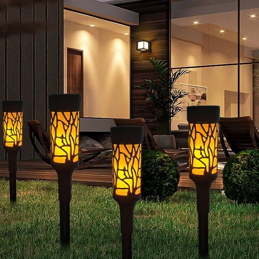 Set 2 Lămpi Solare LED pentru Grădină, Decorative, Plastic, Negru și Galben