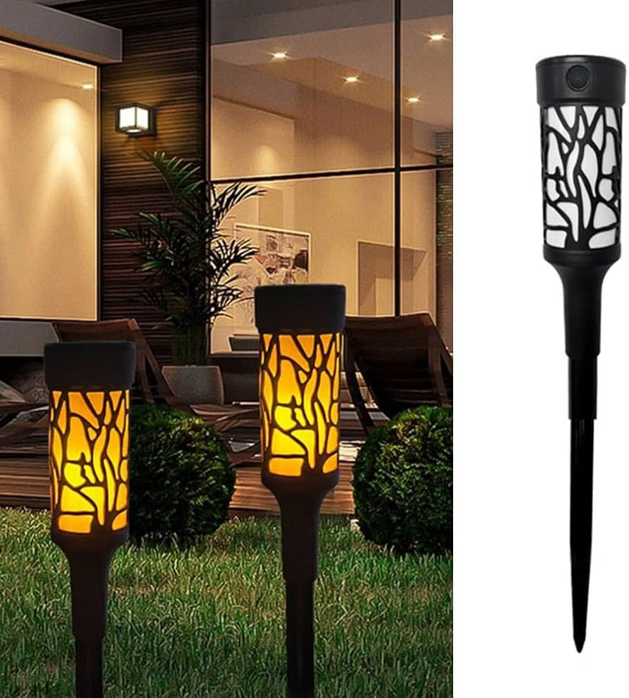 Set 2 Lămpi Solare LED pentru Grădină, Decorative, Plastic, Negru și Galben