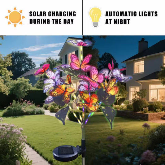 Set 2 Lămpi Solare LED pentru Grădină, Multicolore, Fluturi Decorativi din Plastic