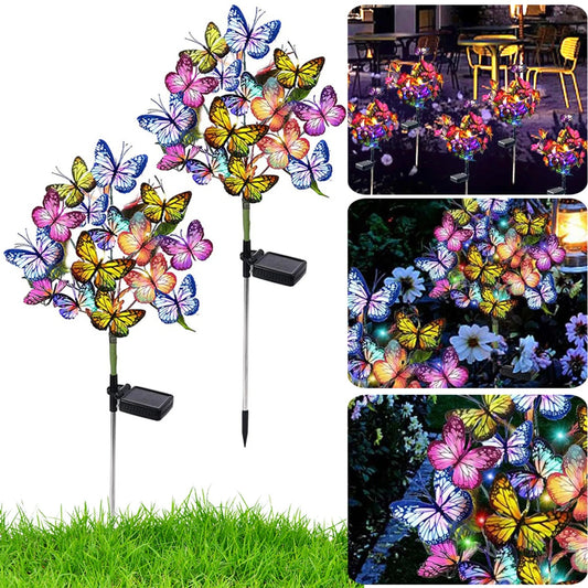 Set 2 Lămpi Solare LED pentru Grădină, Multicolore, Fluturi Decorativi din Plastic