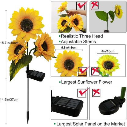 Set 2 Lumini Solare de Grădină LED cu Floarea-soarelui, Tulpini Ajustabile, 68x15 cm, Galben
