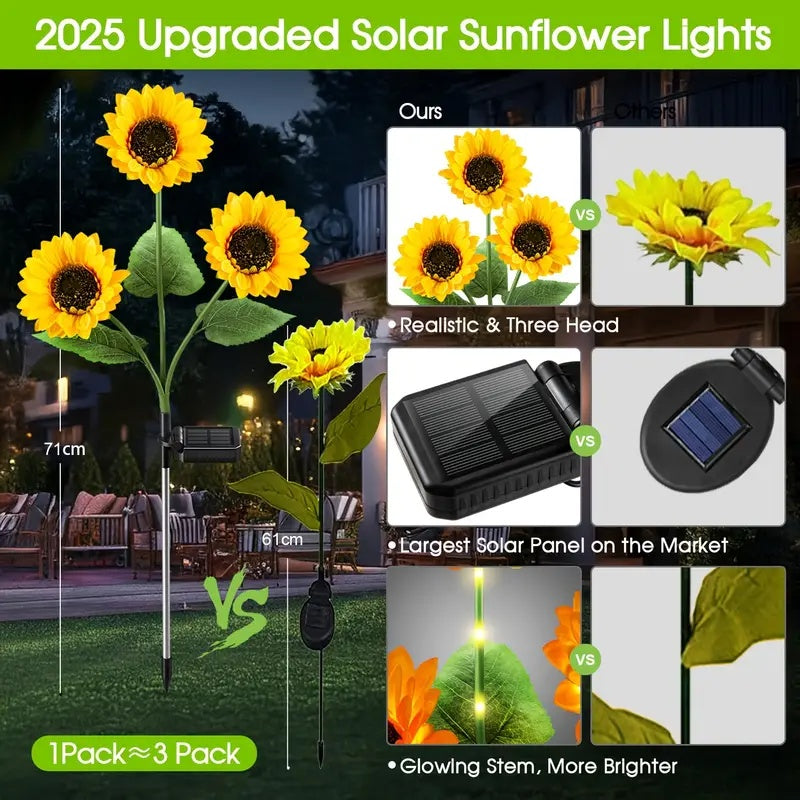 Set 2 Lumini Solare de Grădină LED cu Floarea-soarelui, Tulpini Ajustabile, 68x15 cm, Galben