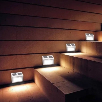 Set 2 lumini solare LED pentru trepte Solterix, metalic, argintiu
