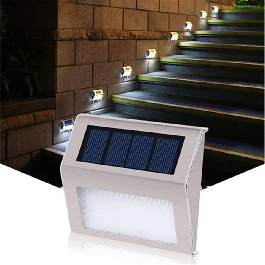 Set 2 lumini solare LED pentru trepte Solterix, metalic, argintiu
