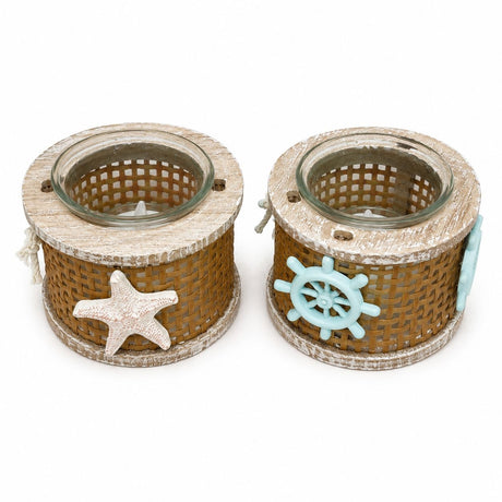 Set 2 Suporturi Decorative pentru Lumânări cu Tematică Marină – Suveniruri Nautice Asortate