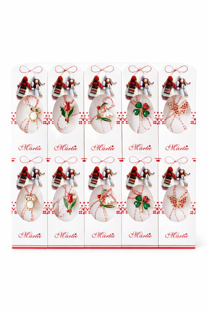 Set 20 Martisoare cu Snur Traditional si Element Decorativ Metalic, Ambalate Individual 14x1x5 cm