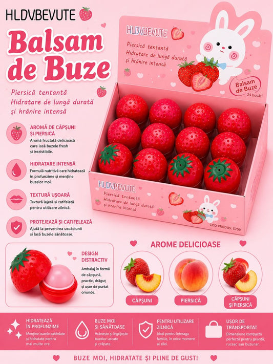 Set 24 Balsam de Buze cu Aromă de Piersică – Hidratare Intensă, Nutriție și Protecție pentru Buze