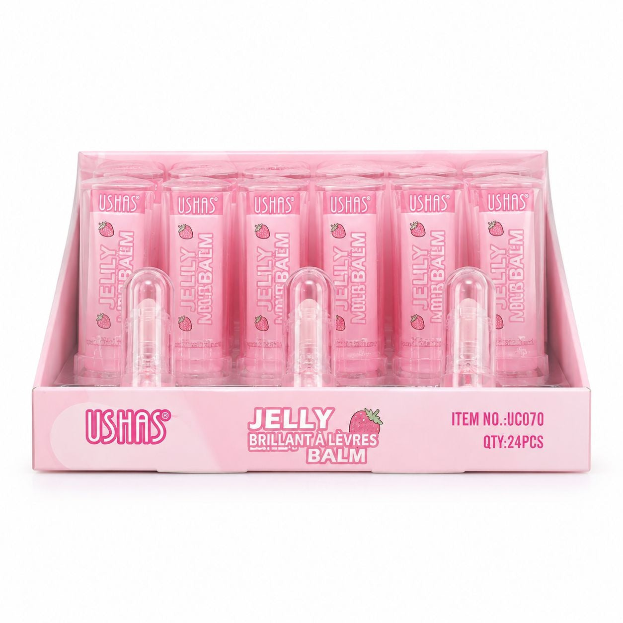 Set 24 Balsamuri de Buze USHAS Jelly Lip Balm cu Aromă de Căpșuni – Hidratare