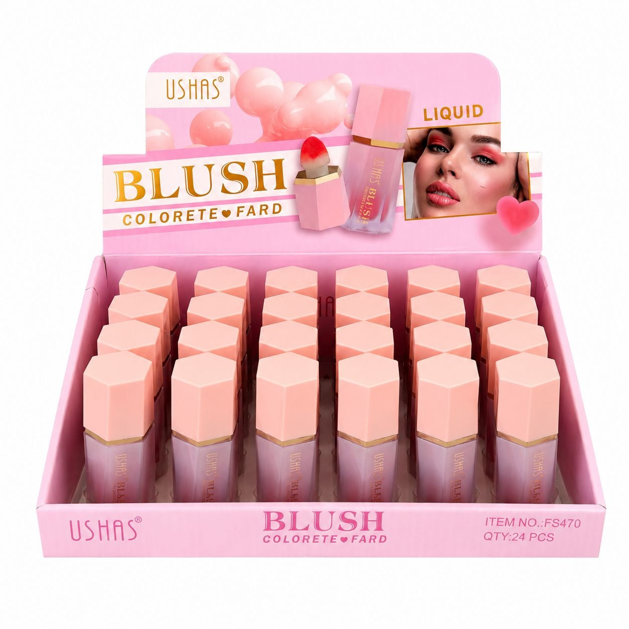 Set 24 Blushuri Lichide USHAS – Fard de Obraz Lichid cu Aplicator Burete, Finish Natural