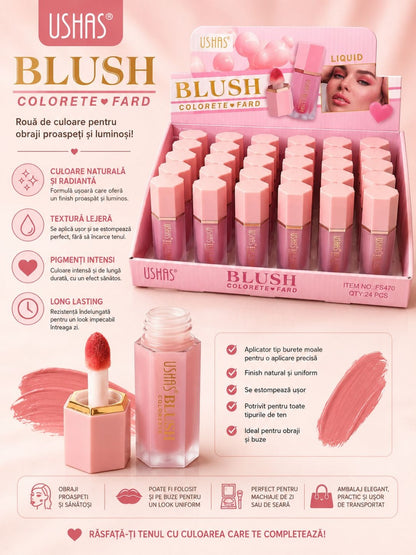 Set 24 Blushuri Lichide USHAS – Fard de Obraz Lichid cu Aplicator Burete, Finish Natural