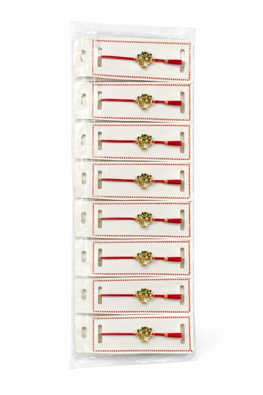 Set 24 bratari martisor 12x3 cm snur rosu cu charm cos festiv, cadou primavara