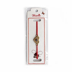 Set 24 bratari martisor 12x3 cm snur rosu cu charm inima albastra, cadou primavara