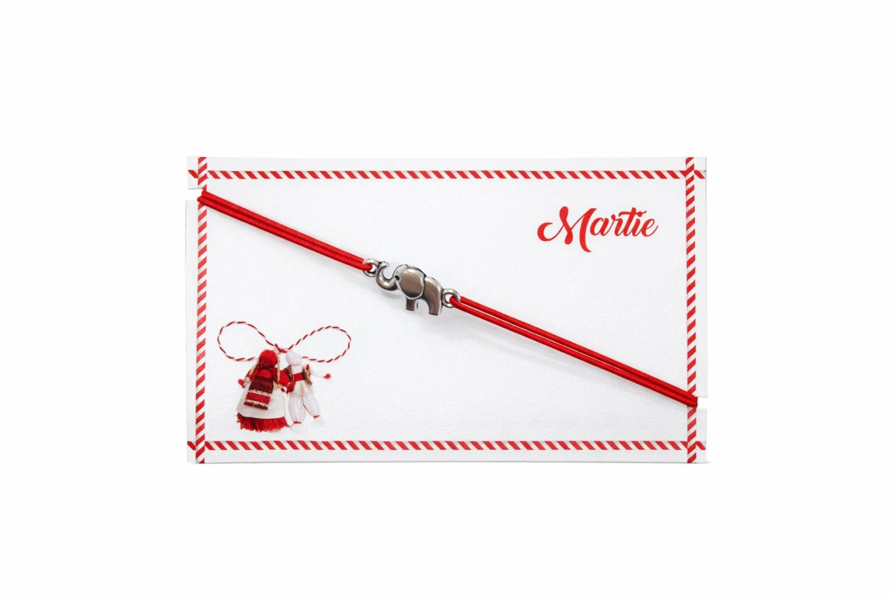 Set 24 bratari martisor 8x5 cm snur rosu cu charm elefant, cadou primavara