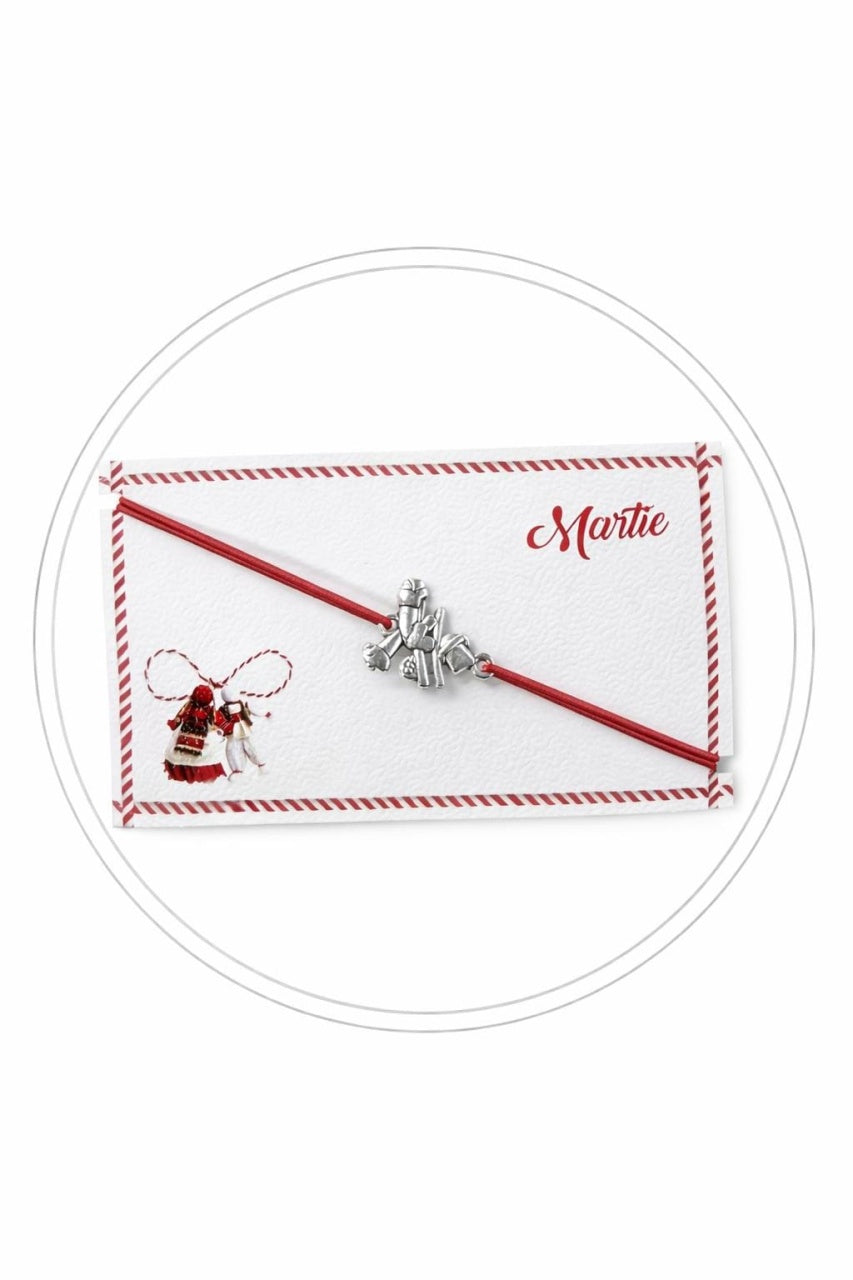Set 24 bratari martisor 8x5 cm snur rosu cu charm figurina cosar, cadou primavara