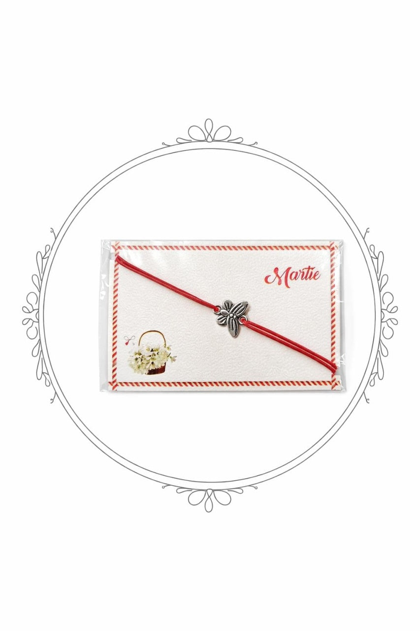 Set 24 bratari martisor 8x5 cm snur rosu cu charm fluture, cadou primavara