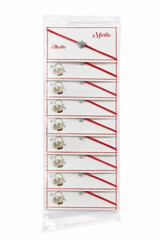 Set 24 bratari martisor 8x5 cm snur rosu cu charm fluture, cadou primavara