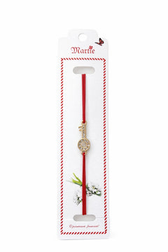 Set 24 Bratari Martisor Cheia Succesului Aurie cu Strasuri, Snur Rosu, 12x3 cm