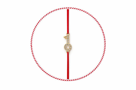 Set 24 Bratari Martisor Cheia Succesului Aurie cu Strasuri, Snur Rosu, 12x3 cm