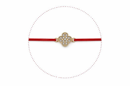 Set 24 Bratari Martisor cu Floare Aurie si Strasuri, Snur Rosu Elastic