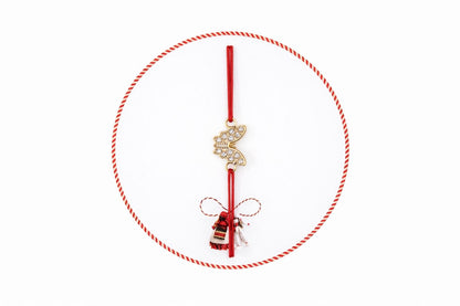 Set 24 Bratari Martisor cu Fluturas Auriu si Strasuri, Snur Rosu Elastic
