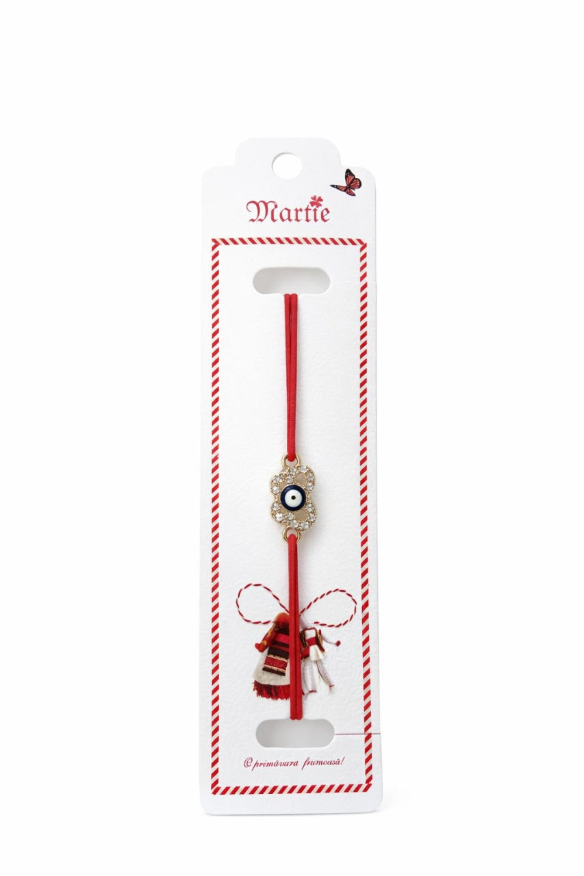 Set 24 Bratari Martisor cu Fluturas Auriu si Talisman Protector, snur rosu elastic