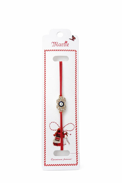 Set 24 Bratari Martisor cu Fluturas Auriu si Talisman Protector, snur rosu elastic