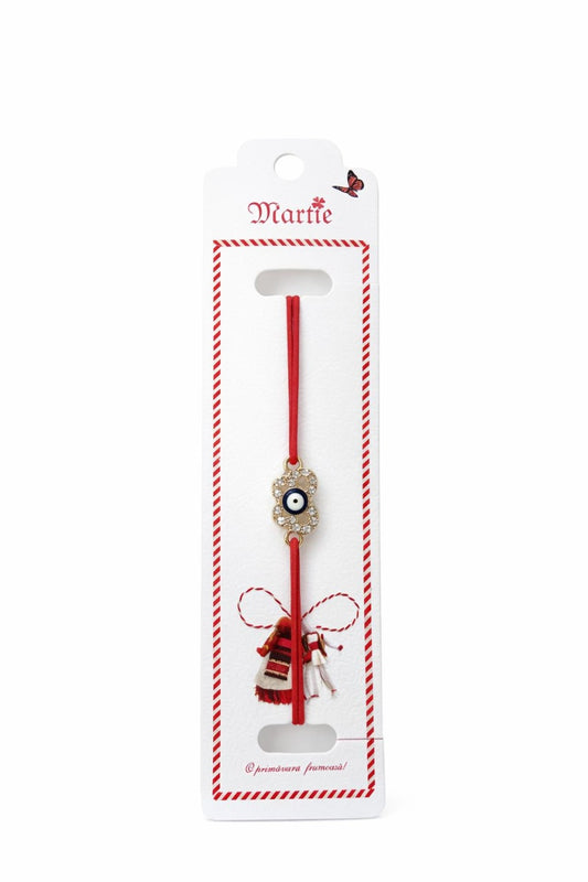 Set 24 Bratari Martisor cu Fluturas Auriu si Talisman Protector, snur rosu elastic