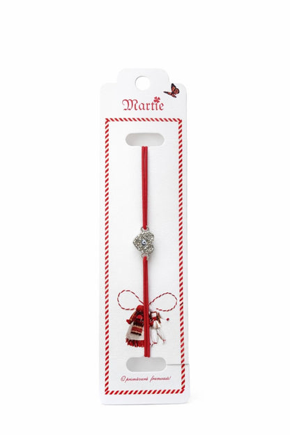 Set 24 Bratari Martisor cu Inima Argintie, Strasuri si Talisman Protector, 12x3 cm