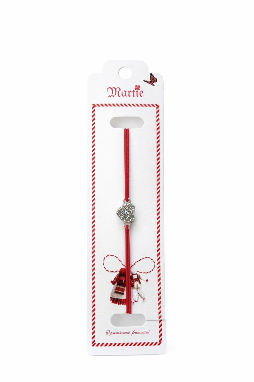 Set 24 Bratari Martisor cu Inima Argintie, Strasuri si Talisman Protector, 12x3 cm