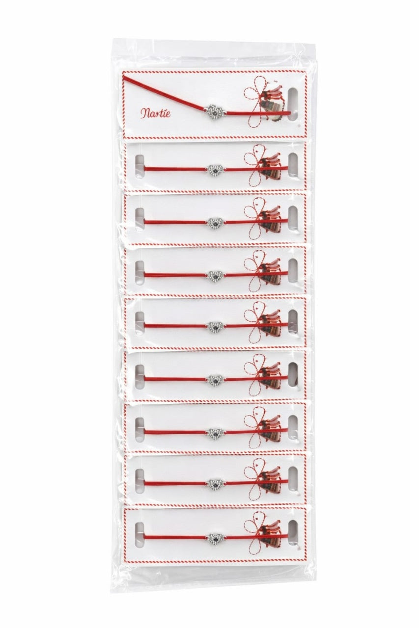 Set 24 Bratari Martisor cu Inima Argintie, Strasuri si Talisman Protector, 12x3 cm