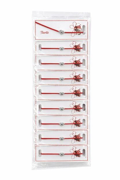 Set 24 Bratari Martisor cu Inima Argintie, Strasuri si Talisman Protector, 12x3 cm