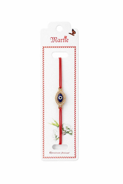 Set 24 Bratari Martisor cu Ochi Protector Auriu si Strasuri, Snur Rosu Elastic