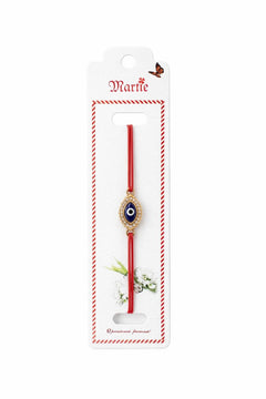 Set 24 Bratari Martisor cu Ochi Protector Auriu si Strasuri, Snur Rosu Elastic, 12x3cm