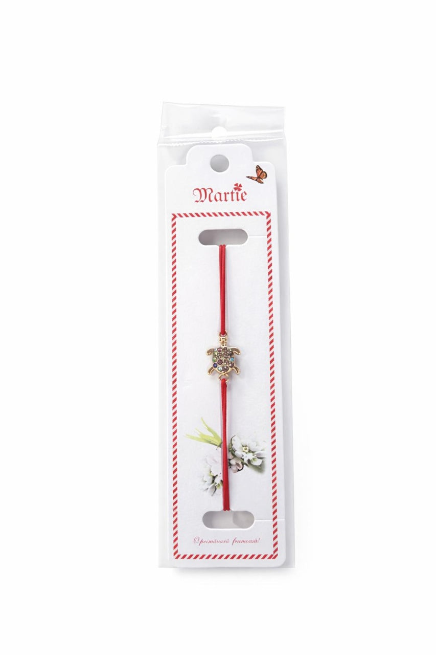 Set 24 bratari martisor cu snur rosu elastic, broscuta testoasa aurie cu strasuri